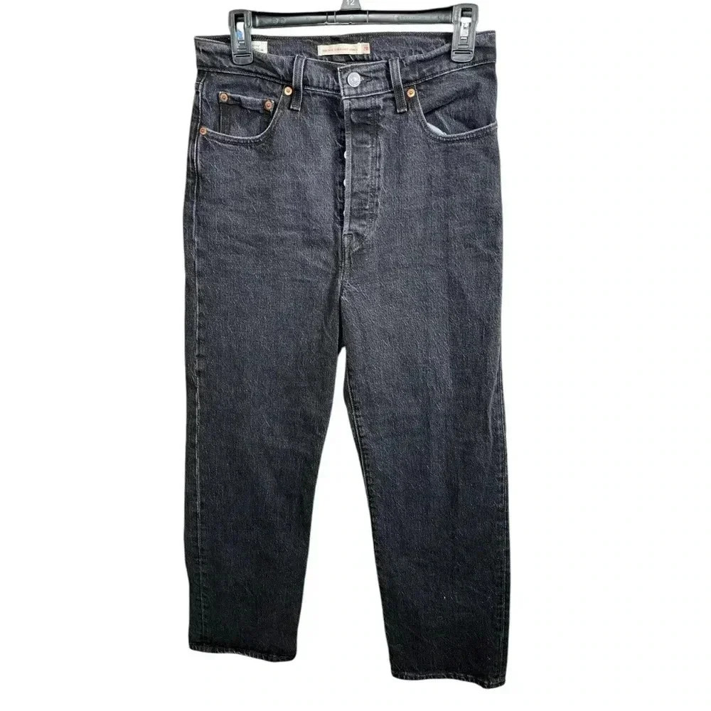 Levi‎ Strauss Ribcage Straight Ankle Jeans Black Women's Size 28 Premium Denim